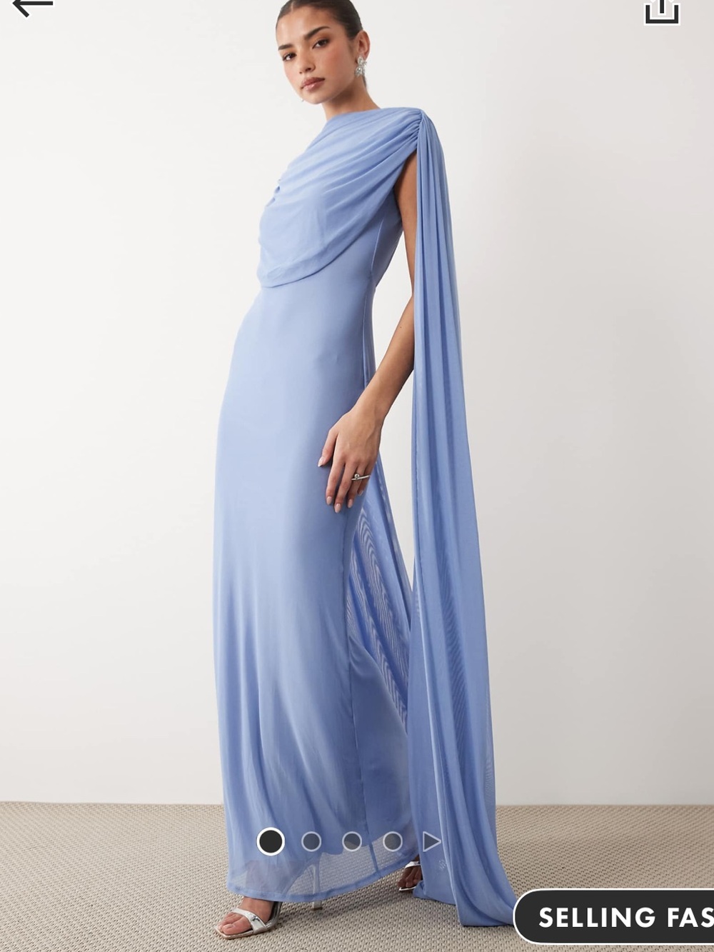 ASOS DESIGN mesh maxi dress with scarf drape detail in blue size medium NWT